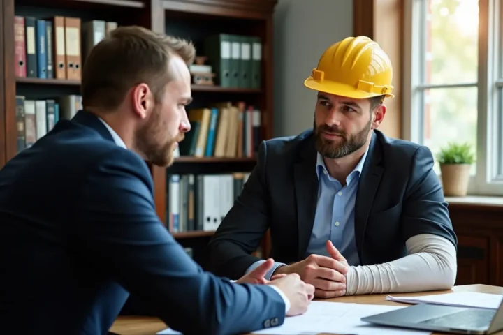 lawyer talking to client work injury