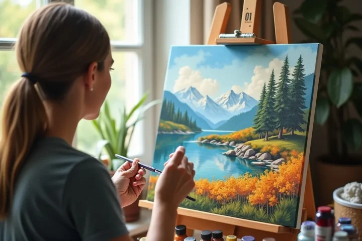 adult painting on a canvas