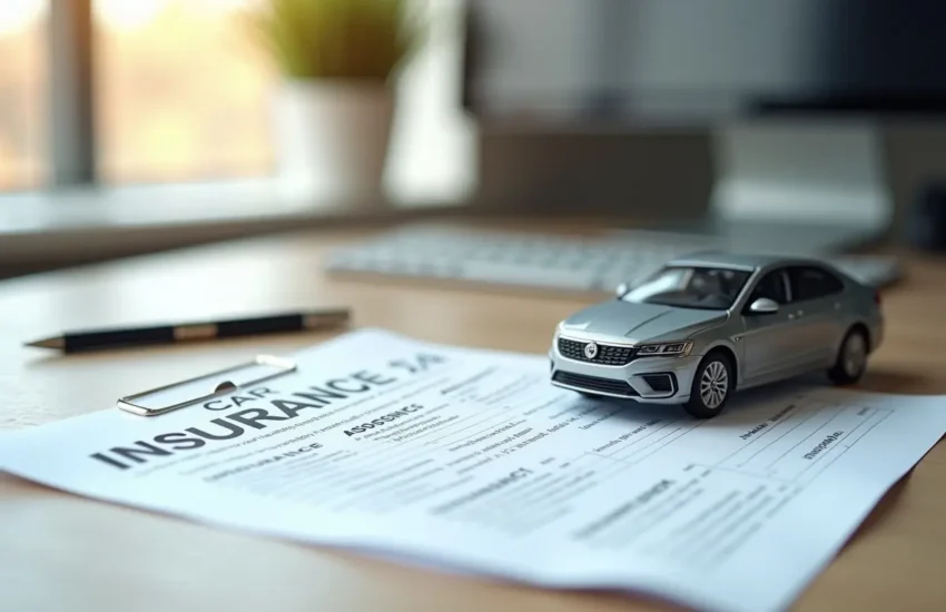 car insurance form and car model on the desk