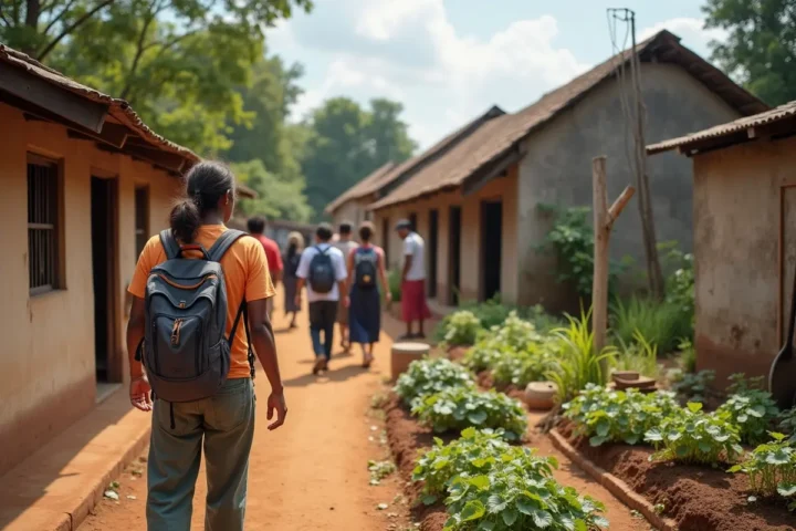 traveler participating in local volunteer work during global journey