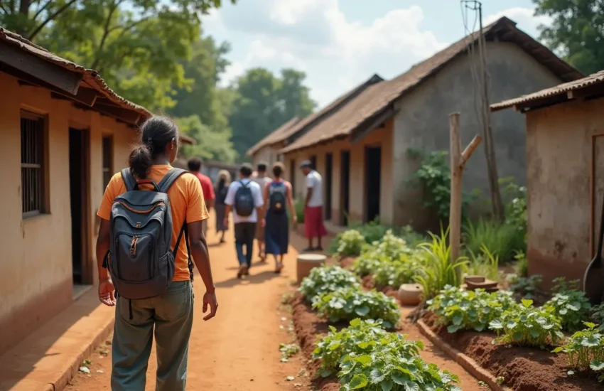 traveler participating in local volunteer work during global journey