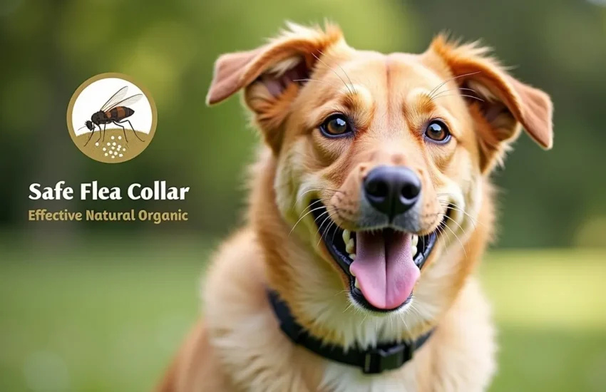 dog wearing safe flea collar made with effective natural ingredients