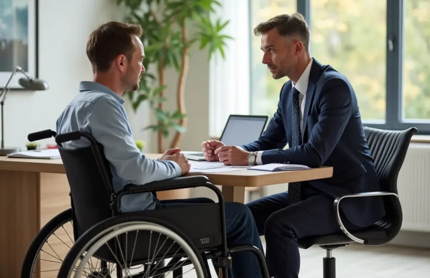 person in wheelchair consulting with lawyer