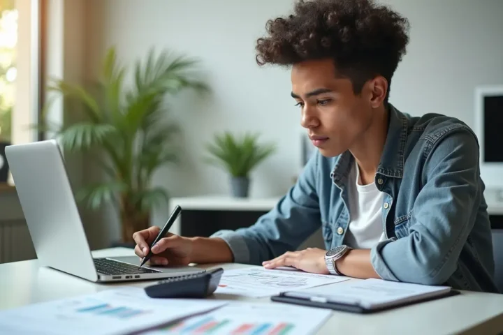 young professional calculating finances to allocate discretionary income strategically