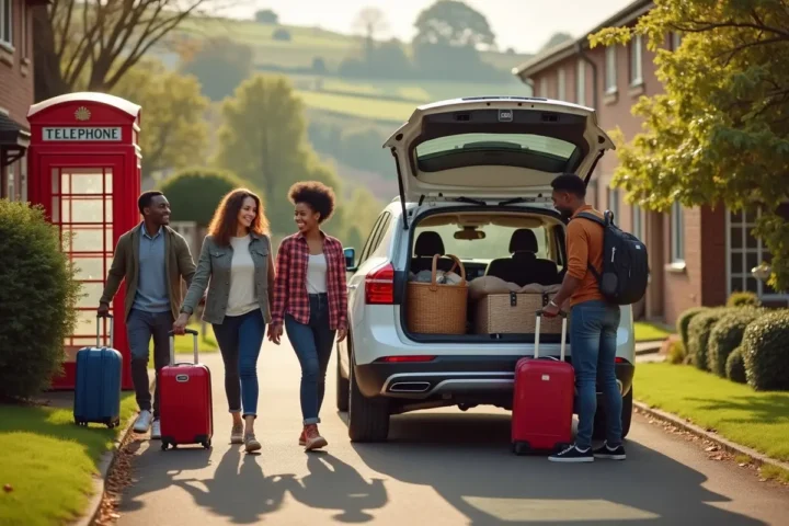 family packing car for enjoyable seasonal holiday trip across uk