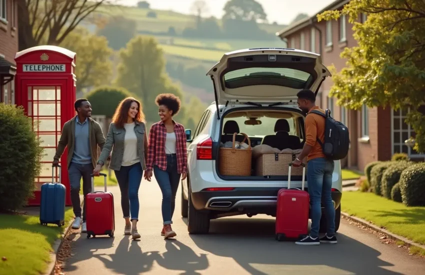 family packing car for enjoyable seasonal holiday trip across uk