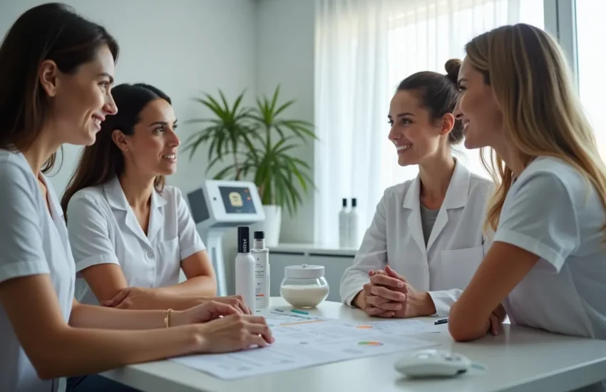 patient consulting multidisciplinary cosmetic team for personalized advanced skin treatments