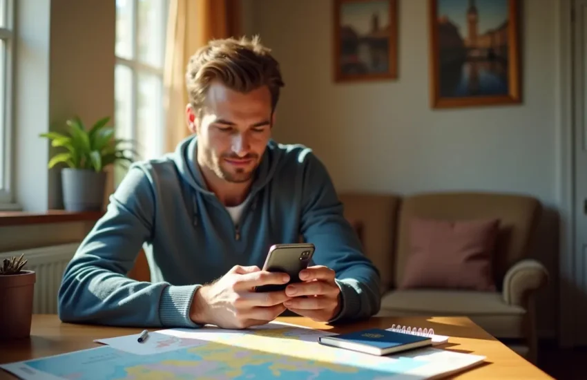 traveler preparing esim setup for convenient connectivity on europe trip