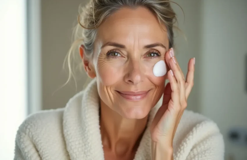 woman following gentle skincare routine after recent facelift procedure