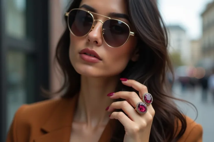 trendsetter showcasing stylish garnet ring as bold fashion accessory