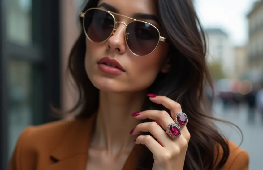 trendsetter showcasing stylish garnet ring as bold fashion accessory