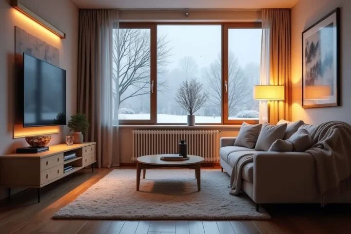modern heating radiator in living room for winter