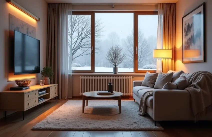 modern heating radiator in living room for winter