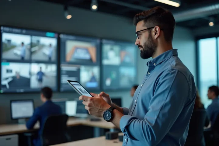 security professional using modern technology to enhance protection services