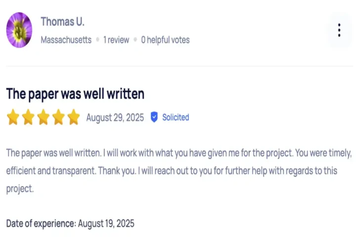 Another review from a customer of EssayPro Service