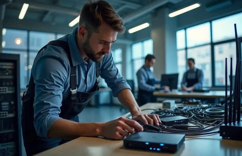 technician using cradlepoint 5g technology to improve wireless connectivity