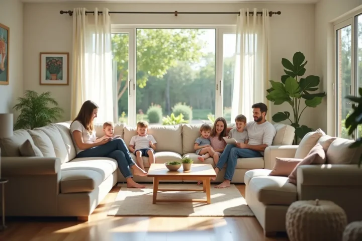 family relaxing comfortably inside cool summer home