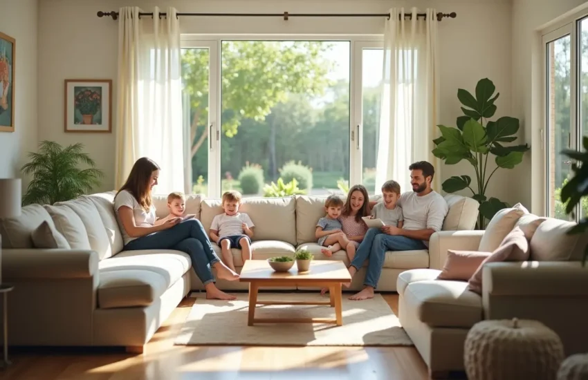 family relaxing comfortably inside cool summer home