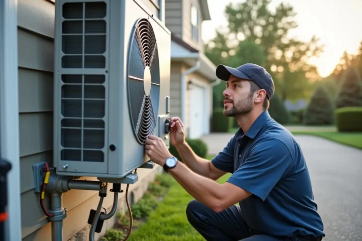 hvac technician repairing residential air conditioning unit