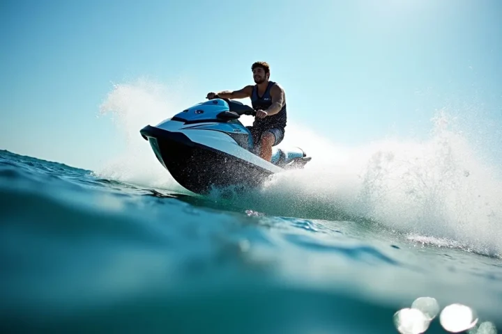 person enjoying thrilling jet ski ocean adventure