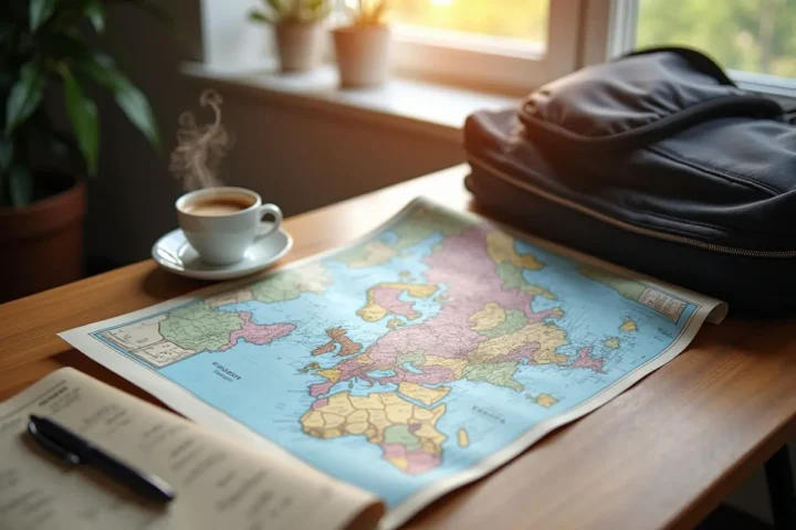 traveler planning three day itinerary with map and notes