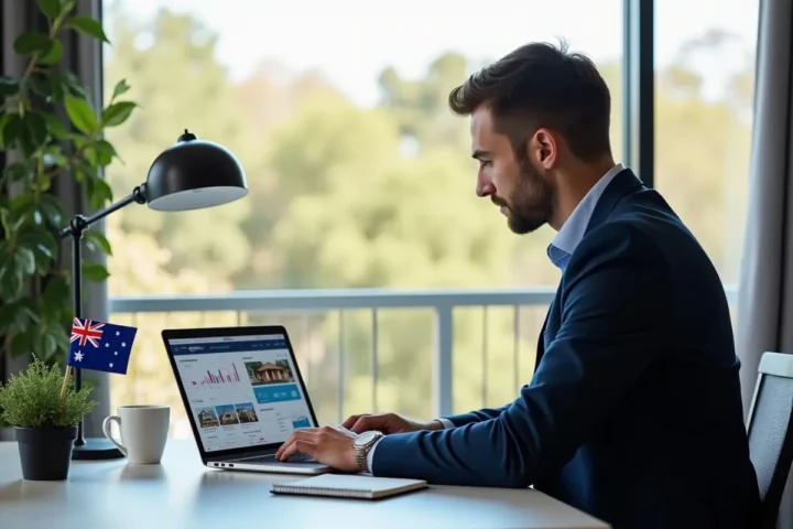 investor reviewing australian property investment opportunities on laptop