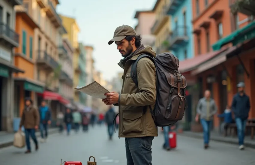 backpacker practicing safety measures while traveling across different countries