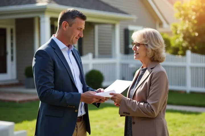 home buying company representative discussing cash offer with seller