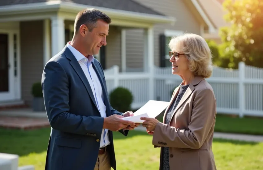 home buying company representative discussing cash offer with seller