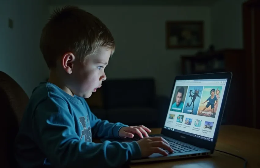 child using gaming platform with safety risks and legal concerns online