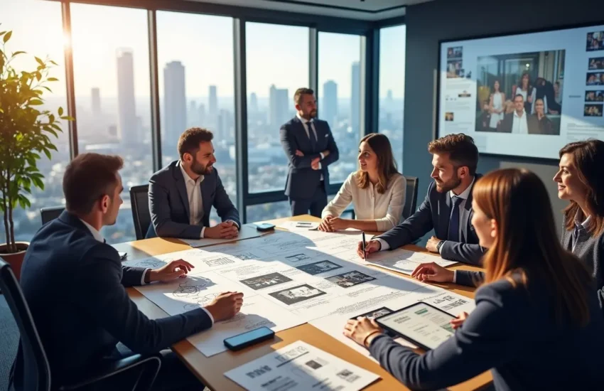 production team planning corporate video shoot storyboard