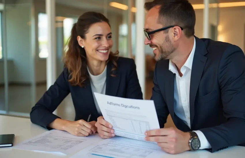 first time buyer reviewing mortgage documents with advisor