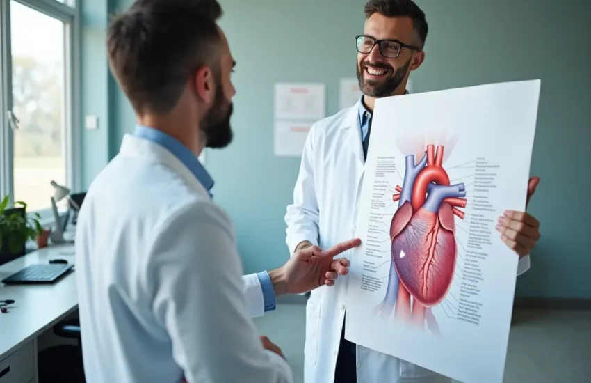 doctor explaining heart valve disease using medical diagram