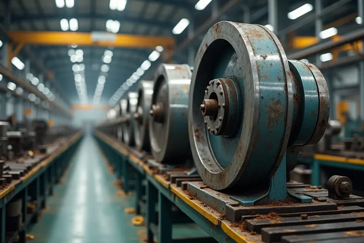 industrial machinery components displayed in manufacturing facility
