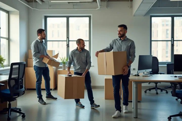 professional movers relocating office furniture and equipment