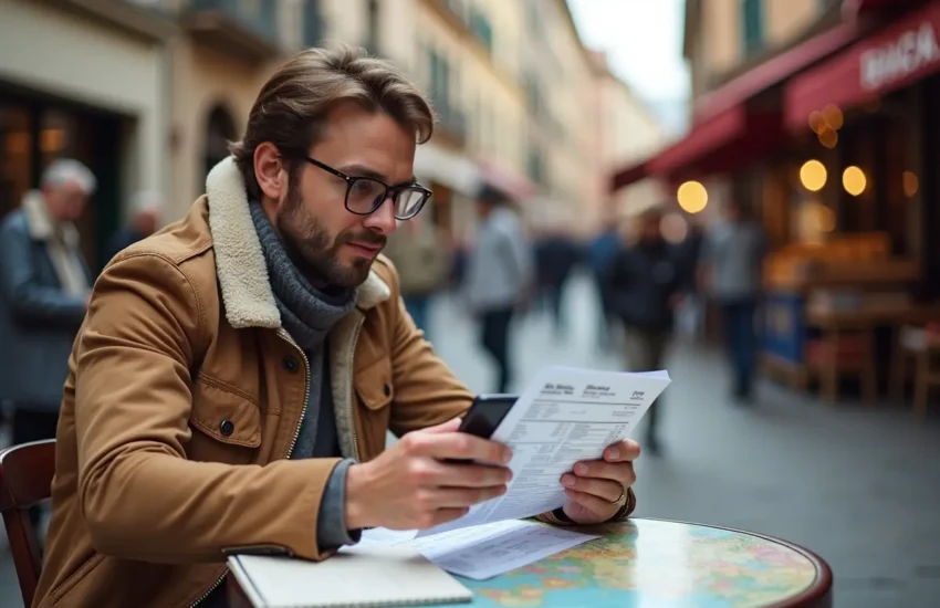 traveler managing finances carefully to avoid hidden banking fees abroad