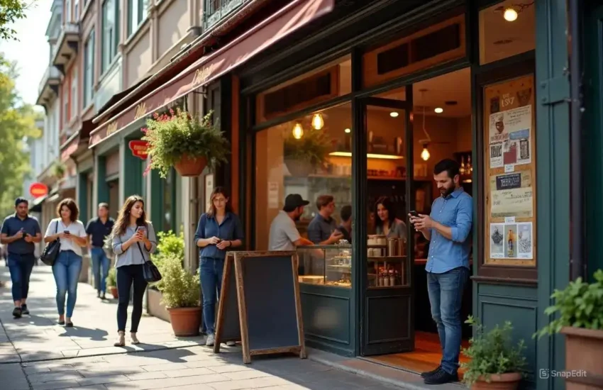 coffee shop attracting customers using custom signs and mobile apps