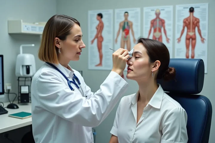 ent specialist examining patient for chronic nasal congestion treatment