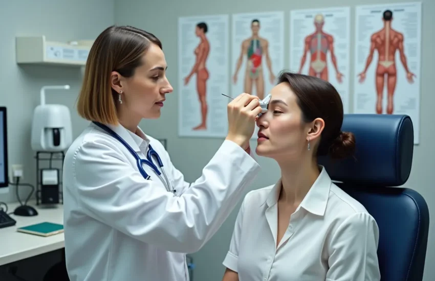 ent specialist examining patient for chronic nasal congestion treatment