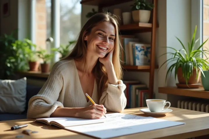 person planning healthy lifestyle path with wellness and happiness goals