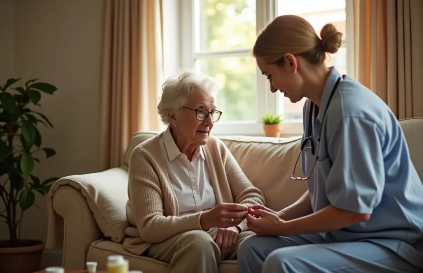 caregiver assisting elderly person with daily home care activities