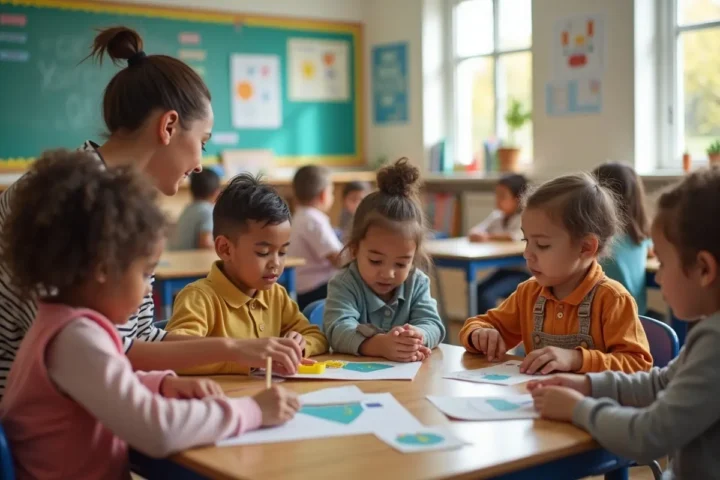 children learning social habits teamwork and routines in school environment