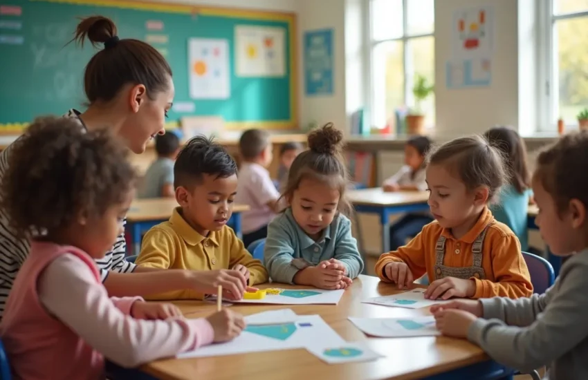 children learning social habits teamwork and routines in school environment