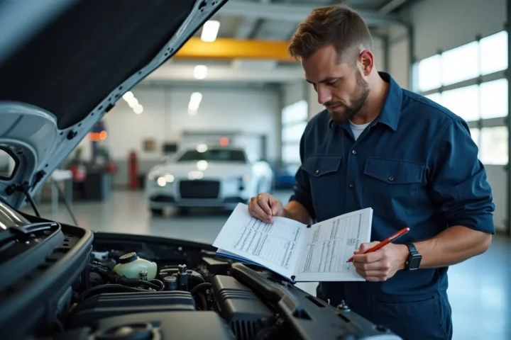 mechanic documenting mechanical failures in new car for warranty claims