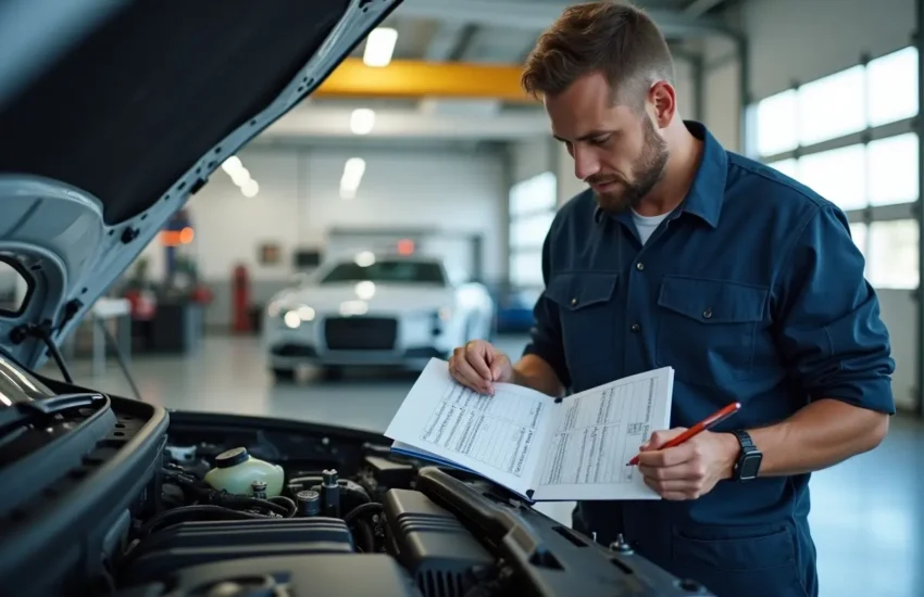 mechanic documenting mechanical failures in new car for warranty claims