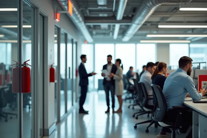office implementing fire protection measures to prevent workplace hazards