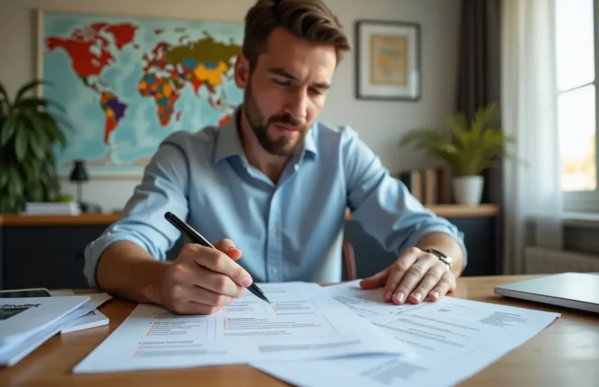buyer reviewing checklist to safely purchase property in foreign country