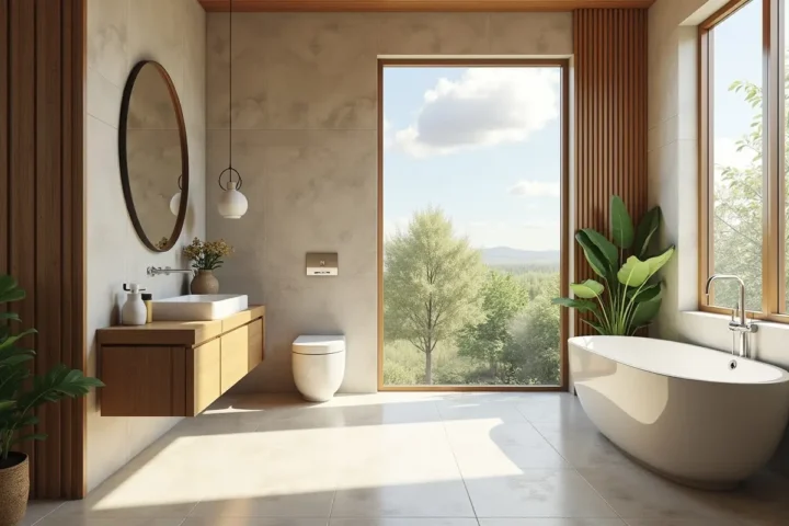 modern bathroom design featuring sustainable materials and eco friendly finishes