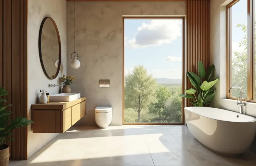 modern bathroom design featuring sustainable materials and eco friendly finishes
