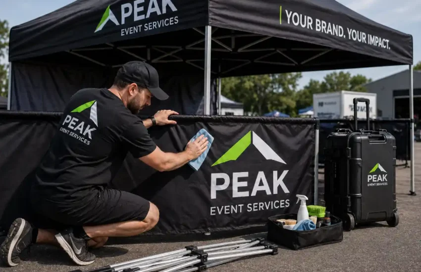 owner maintaining custom tent frame and fabric to extend lifespan